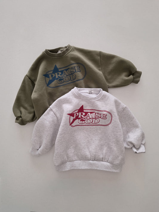 Kids Brushed Cotton PRAISE GOD Long Sleeve Sweatshirt (2-10y) - 2 Colors