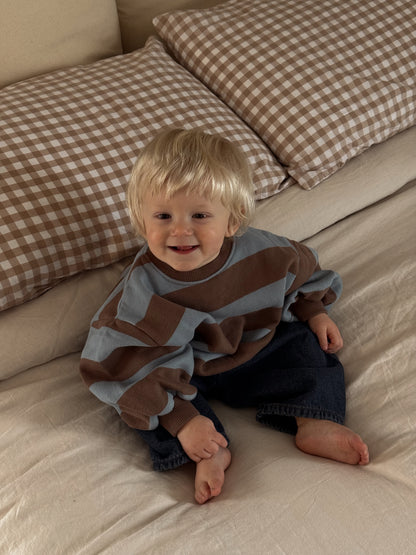 At Noon Toddler W25 Oversized Brushed Cotton Stripe Sweatshirt (1-6y) - Sky Brown