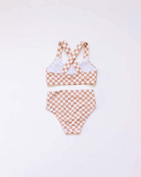 Girl's Basic Bikini | Tan Checkered (0-5y)