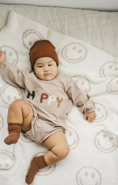 Smiley Taupe Plush Blanket kids outfit