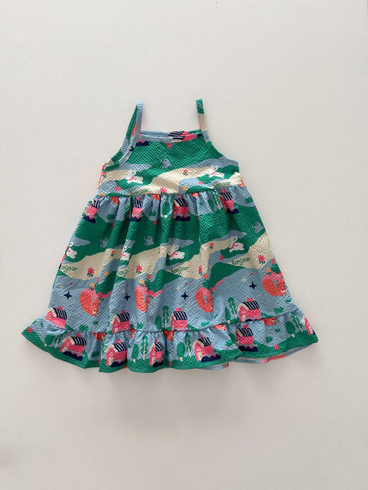 Toddle SS25 Seersucker Spaghetti Strap Ruffle Dress (2 - 6y) - Green kids outfit
