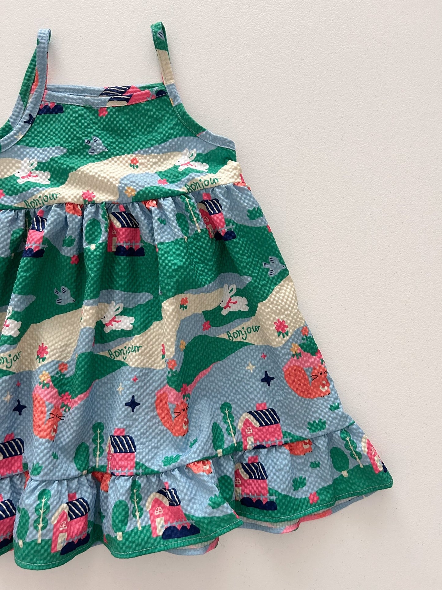 Toddle SS25 Seersucker Spaghetti Strap Ruffle Dress (2 - 6y) - Green kids outfit