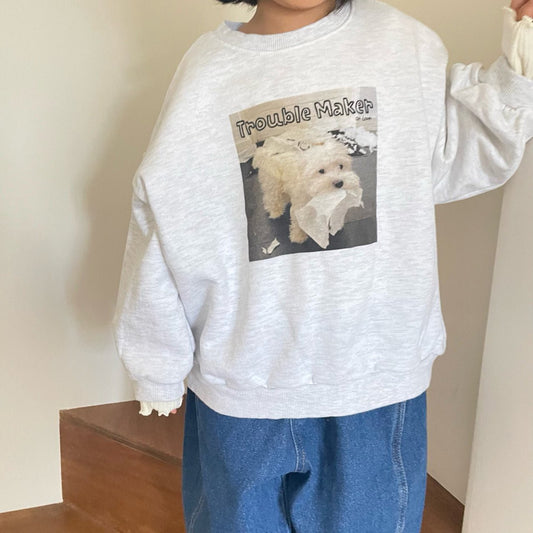Toddler Adult W25 'Trouble Maker' Long Sleeve Sweatshirt (1 - 7y, Adult) - Light Heather Gray kids outfit