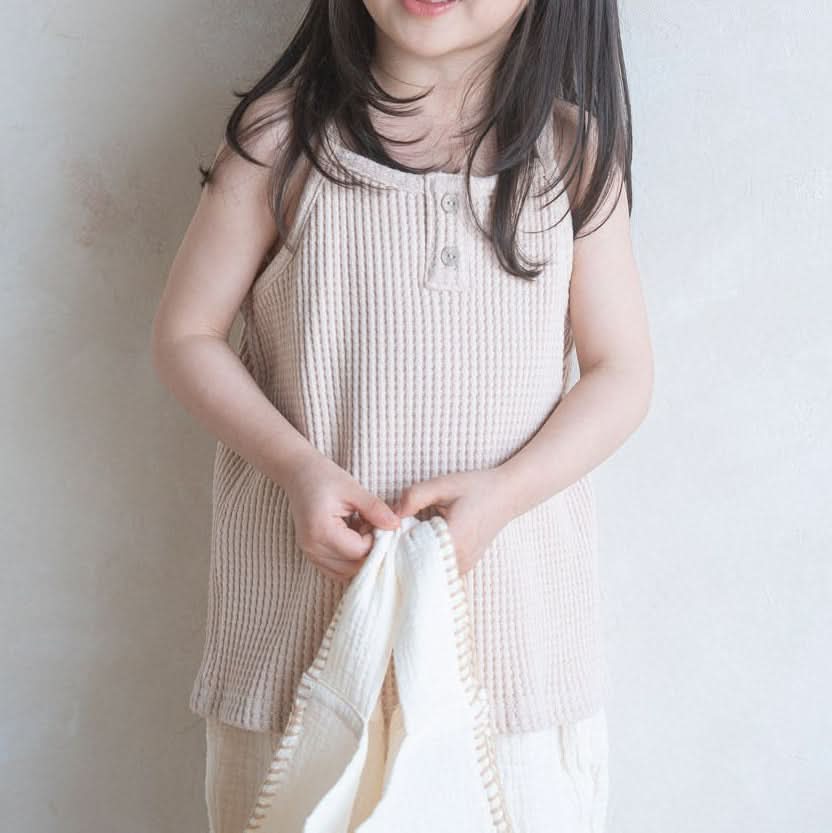 Toddler Anggo Button Waffle Tank Top (1 - 6y) - 3 Colors kids outfit
