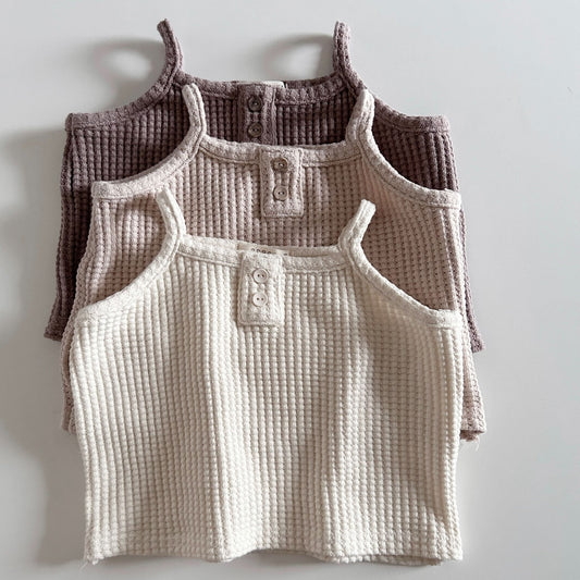 Toddler Anggo Button Waffle Tank Top (1 - 6y) - 3 Colors kids outfit