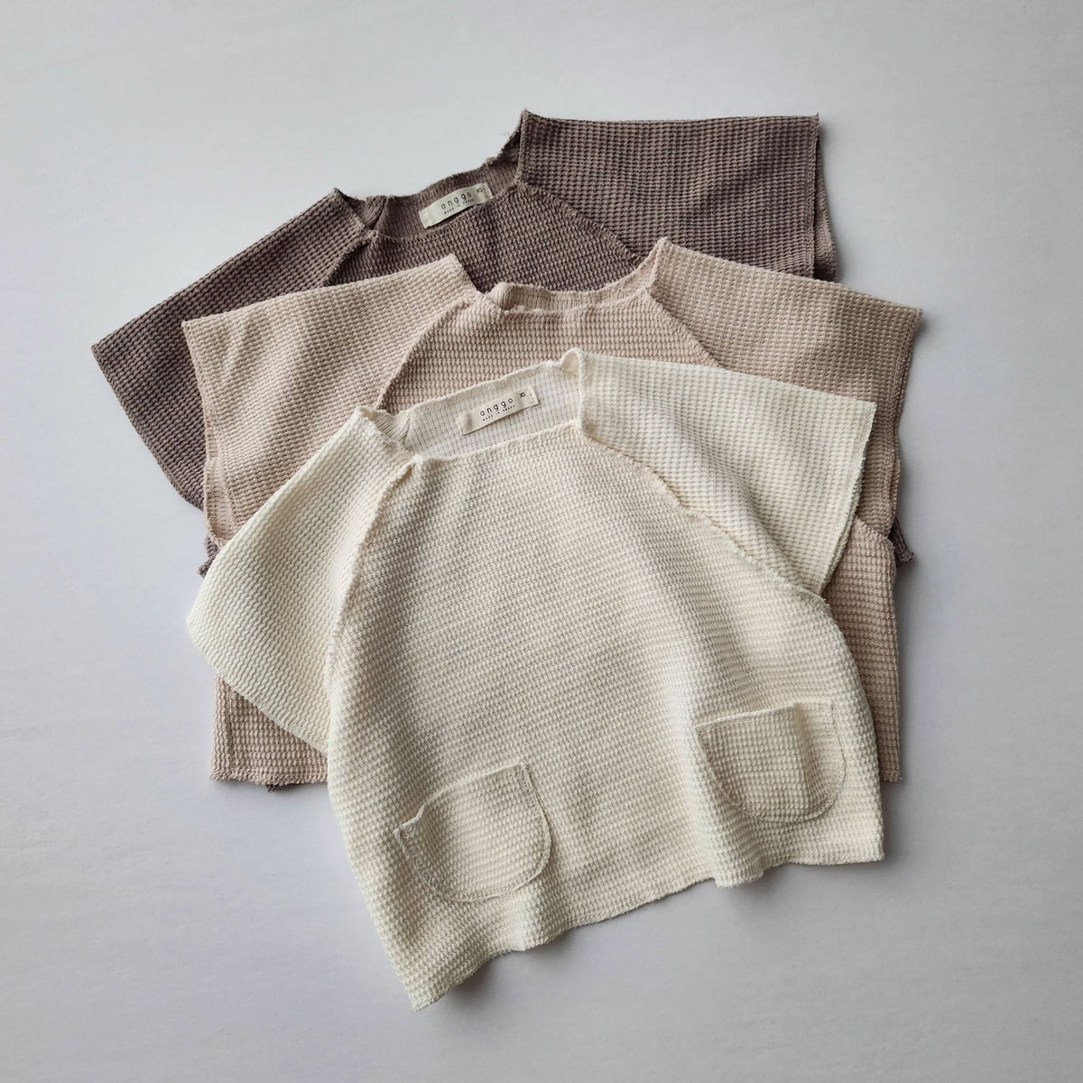 Toddler Anggo Short Sleeve Waffle Double Pocket Tee (4-5y) - Beige kids outfit