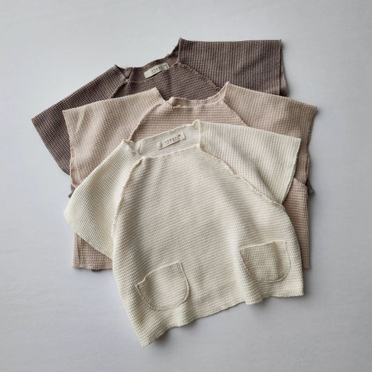 Toddler Anggo Short Sleeve Waffle Double Pocket Tee (4-5y) - Beige kids outfit