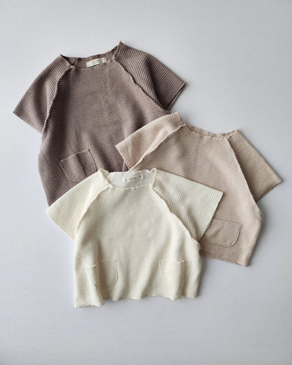 Toddler Anggo Short Sleeve Waffle Double Pocket Tee (4-5y) - Beige kids outfit