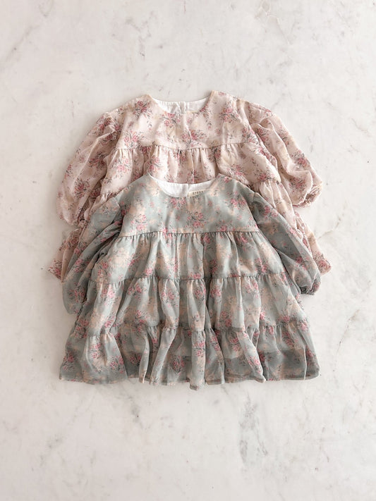 Toddler Anggo SP26 Floral Balloon Sleeve Chiffon Dess(1 - 6y) - 2 Colors - AT NOON STORE
