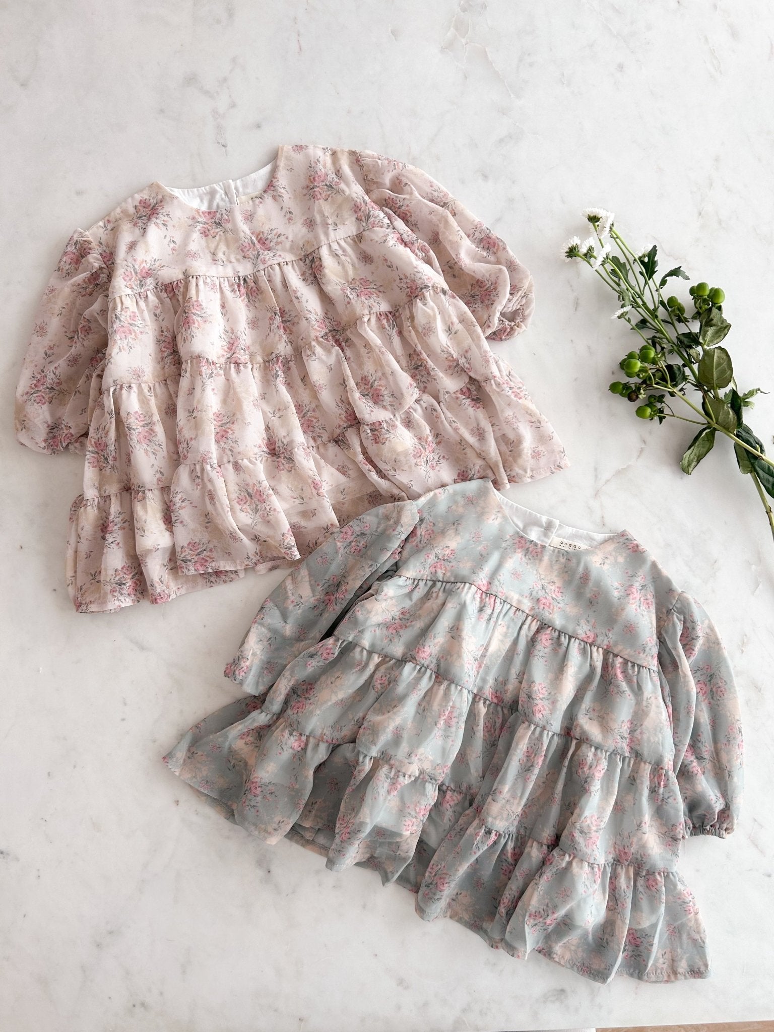 Toddler Anggo SP26 Floral Balloon Sleeve Chiffon Dess(1 - 6y) - 2 Colors - AT NOON STORE