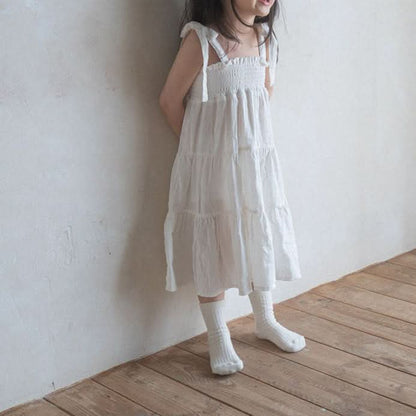 Toddler Anggo Tie Shoulder Smocked Bodice Dress (1 - 6y) - 2 Colors kids outfit