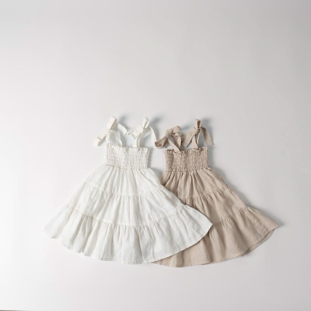 Toddler Anggo Tie Shoulder Smocked Bodice Dress (1 - 6y) - 2 Colors kids outfit