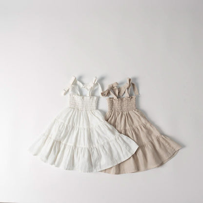Toddler Anggo Tie Shoulder Smocked Bodice Dress (1 - 6y) - 2 Colors kids outfit