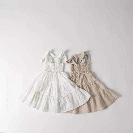 Toddler Anggo Tie Shoulder Smocked Bodice Dress (1 - 6y) - 2 Colors kids outfit