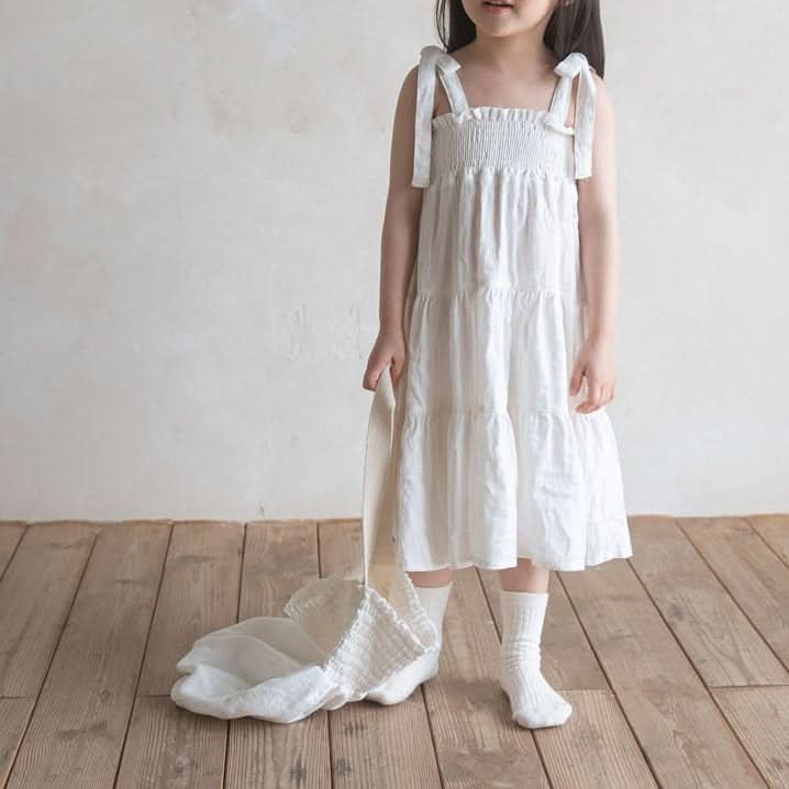 Toddler Anggo Tie Shoulder Smocked Bodice Dress (1 - 6y) - 2 Colors kids outfit