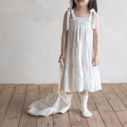 Toddler Anggo Tie Shoulder Smocked Bodice Dress (1 - 6y) - 2 Colors kids outfit