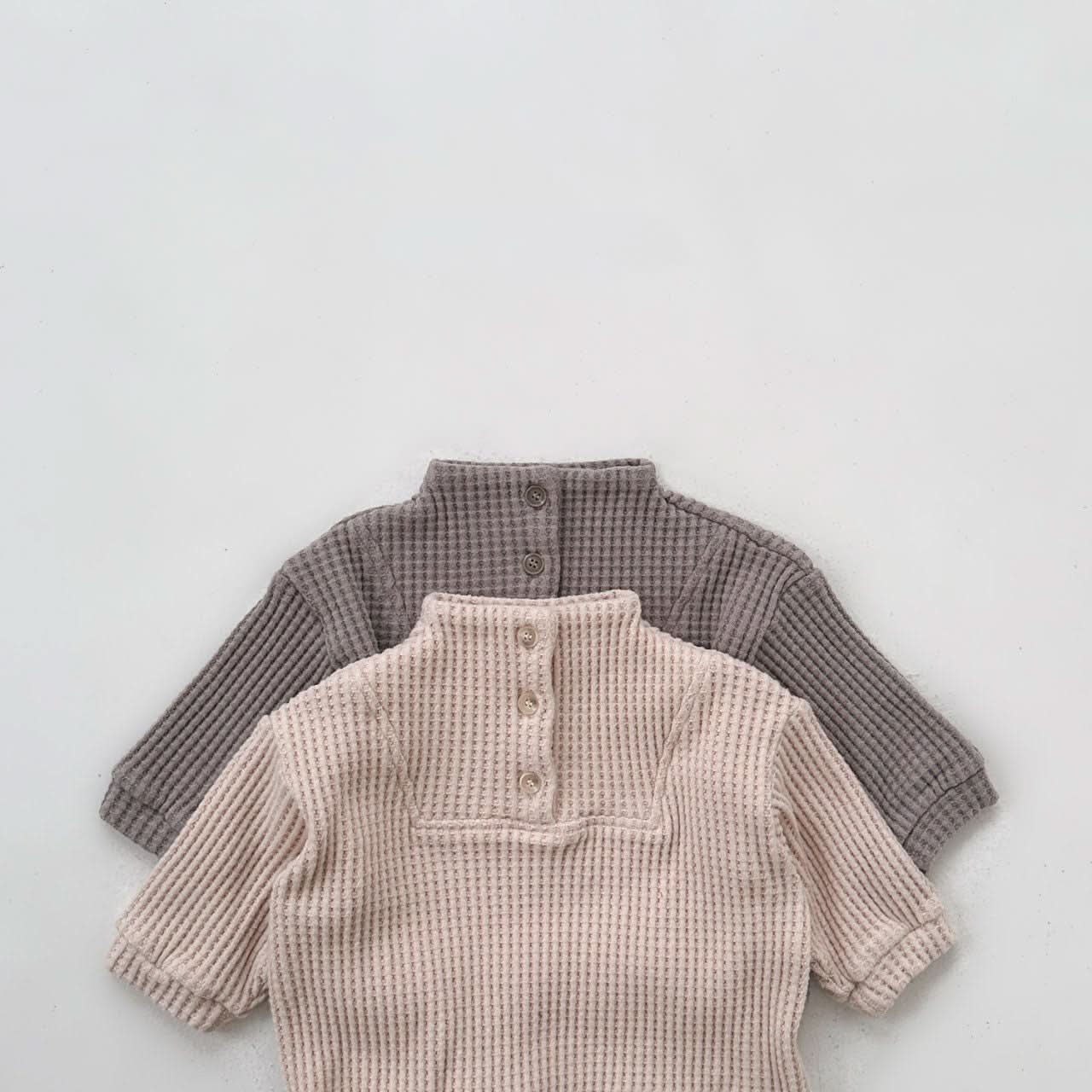 Toddler Anggo Waffle Mock Neck Button Pullover (1 - 6y) - 2 Colors kids outfit