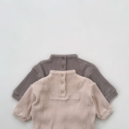 Toddler Anggo Waffle Mock Neck Button Pullover (1 - 6y) - 2 Colors kids outfit