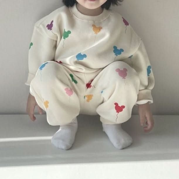 Toddler Balloon Print Brushed Cotton Sweatshirt and Jogger Pants Set (15m - 7y) - 2 Colors kids outfit