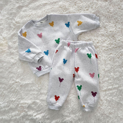 Toddler Balloon Print Brushed Cotton Sweatshirt and Jogger Pants Set (15m - 7y) - 2 Colors kids outfit