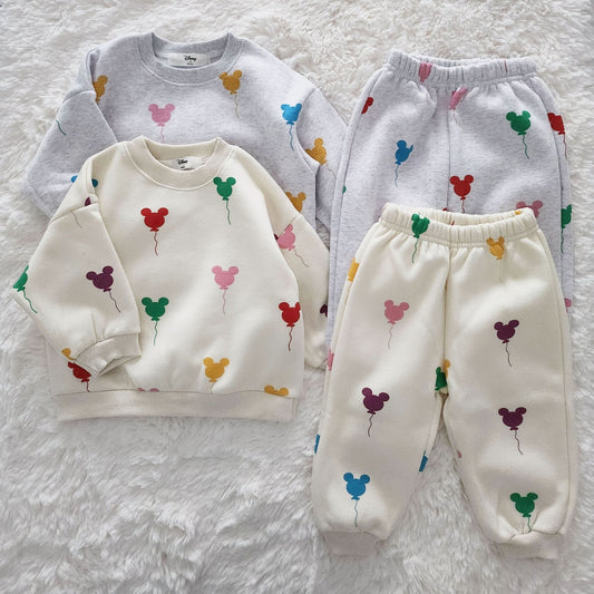 Toddler Balloon Print Brushed Cotton Sweatshirt and Jogger Pants Set (15m - 7y) - 2 Colors kids outfit