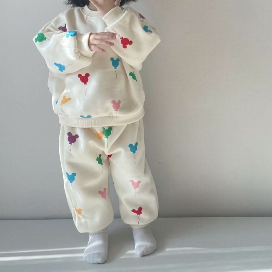 Toddler Balloon Print Brushed Cotton Sweatshirt and Jogger Pants Set (15m - 7y) - 2 Colors kids outfit