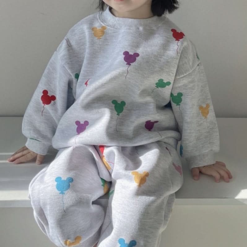 Toddler Balloon Print Brushed Cotton Sweatshirt and Jogger Pants Set (15m - 7y) - 2 Colors kids outfit