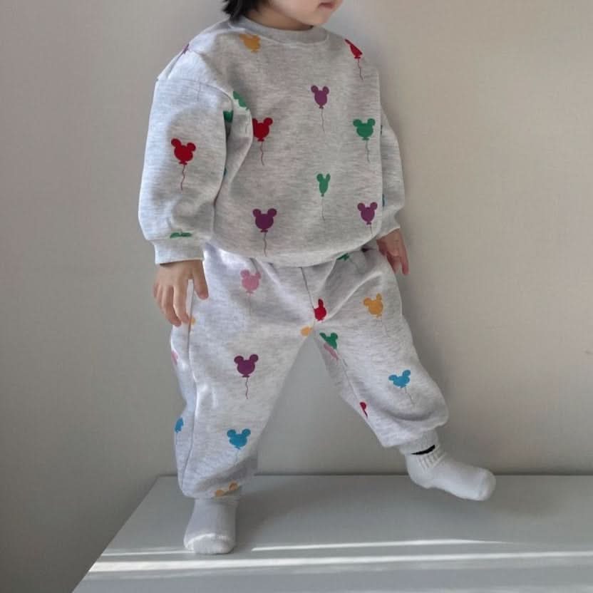 Toddler Balloon Print Brushed Cotton Sweatshirt and Jogger Pants Set (15m - 7y) - 2 Colors kids outfit