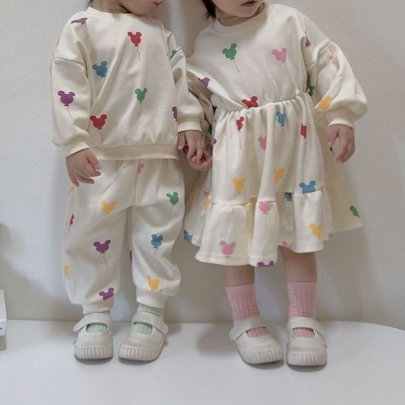 Toddler Balloon Print Long Sleeve Dress (15m - 7y) - Cream kids outfit
