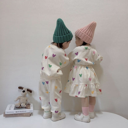 Toddler Balloon Print Long Sleeve Sweatshirt and Jogger Pants Set (1 - 6y) - Cream kids outfit