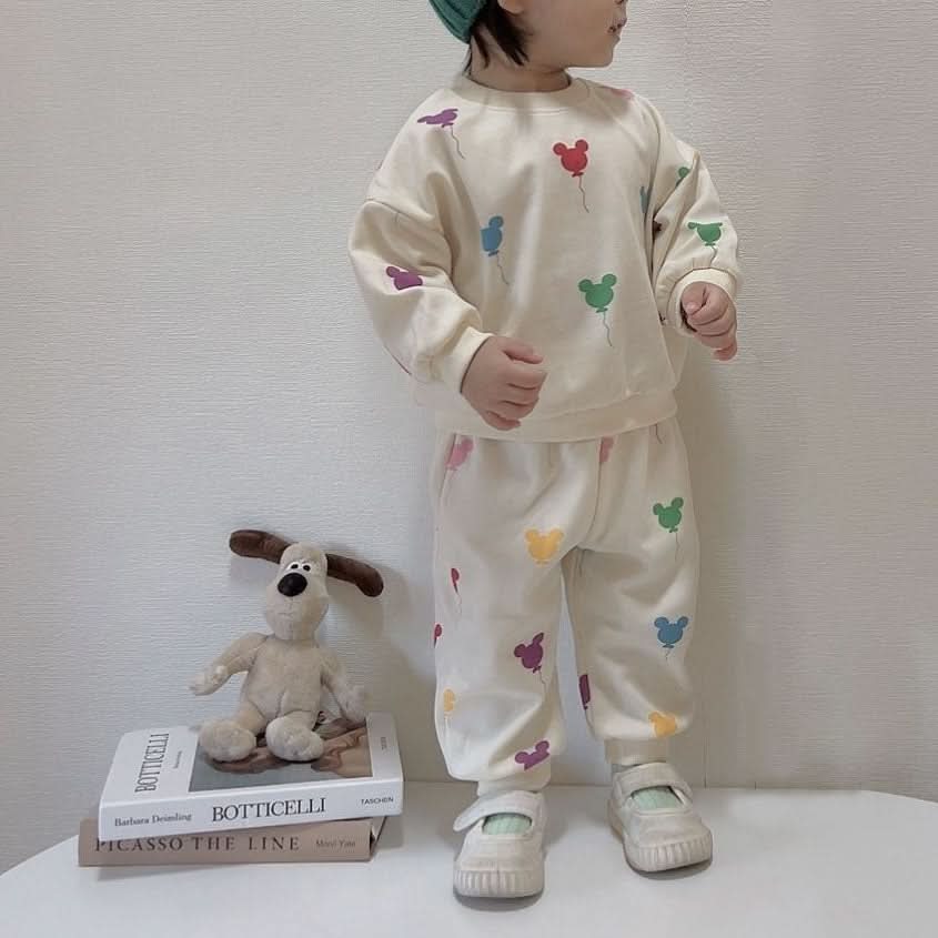 Toddler Balloon Print Long Sleeve Sweatshirt and Jogger Pants Set (1 - 6y) - Cream kids outfit
