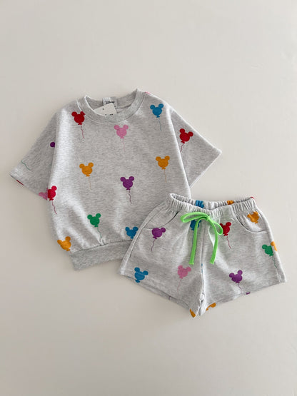 Toddler Balloon Print Short Sleeve Sweatshirt and Shorts Set (1 - 6y) - 2 Colors - AT NOON STORE