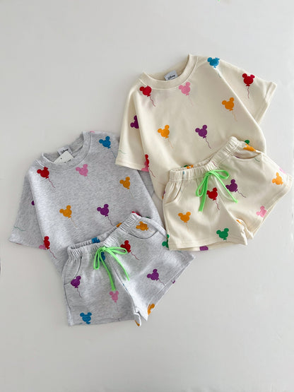 Toddler Balloon Print Short Sleeve Sweatshirt and Shorts Set (1 - 6y) - 2 Colors - AT NOON STORE