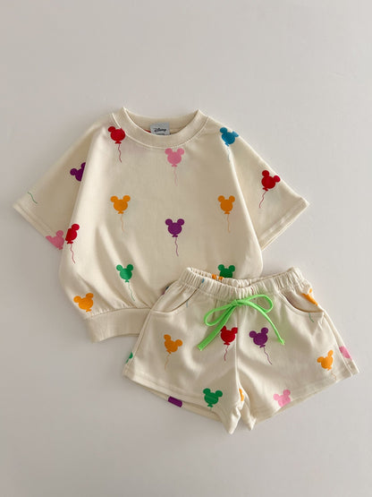 Toddler Balloon Print Short Sleeve Sweatshirt and Shorts Set (1 - 6y) - 2 Colors - AT NOON STORE