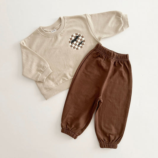 Toddler Bat Graphic Print Sweatshirt & Jogger Pants Set (6m - 6y) - Brown kids outfit