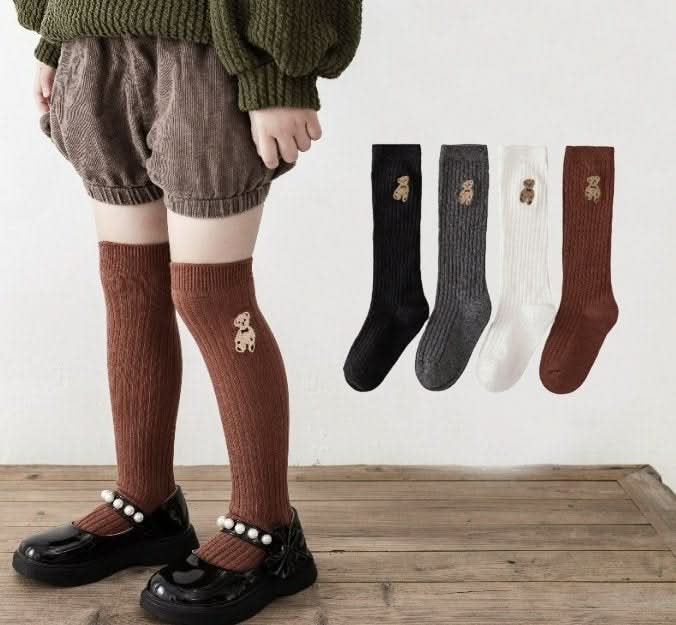 Toddler Bear Embroidery Knee Socks (1 - 6y) - 4 Colors kids outfit