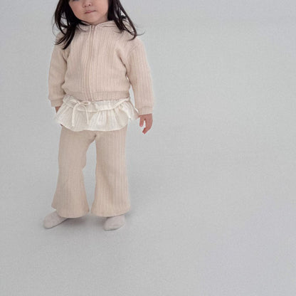 Toddler Bella F25 Ribbed Long Sleeve Zip Up Hoodie and Flare Pants Set (1 - 6y) - 2 Colors kids outfit
