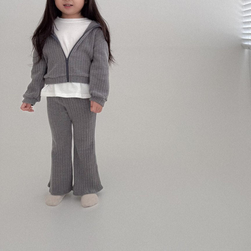 Toddler Bella F25 Ribbed Long Sleeve Zip Up Hoodie and Flare Pants Set (1 - 6y) - 2 Colors kids outfit