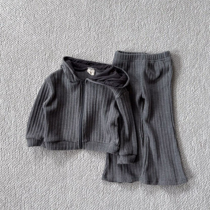 Toddler Bella F25 Ribbed Long Sleeve Zip Up Hoodie and Flare Pants Set (1 - 6y) - 2 Colors kids outfit