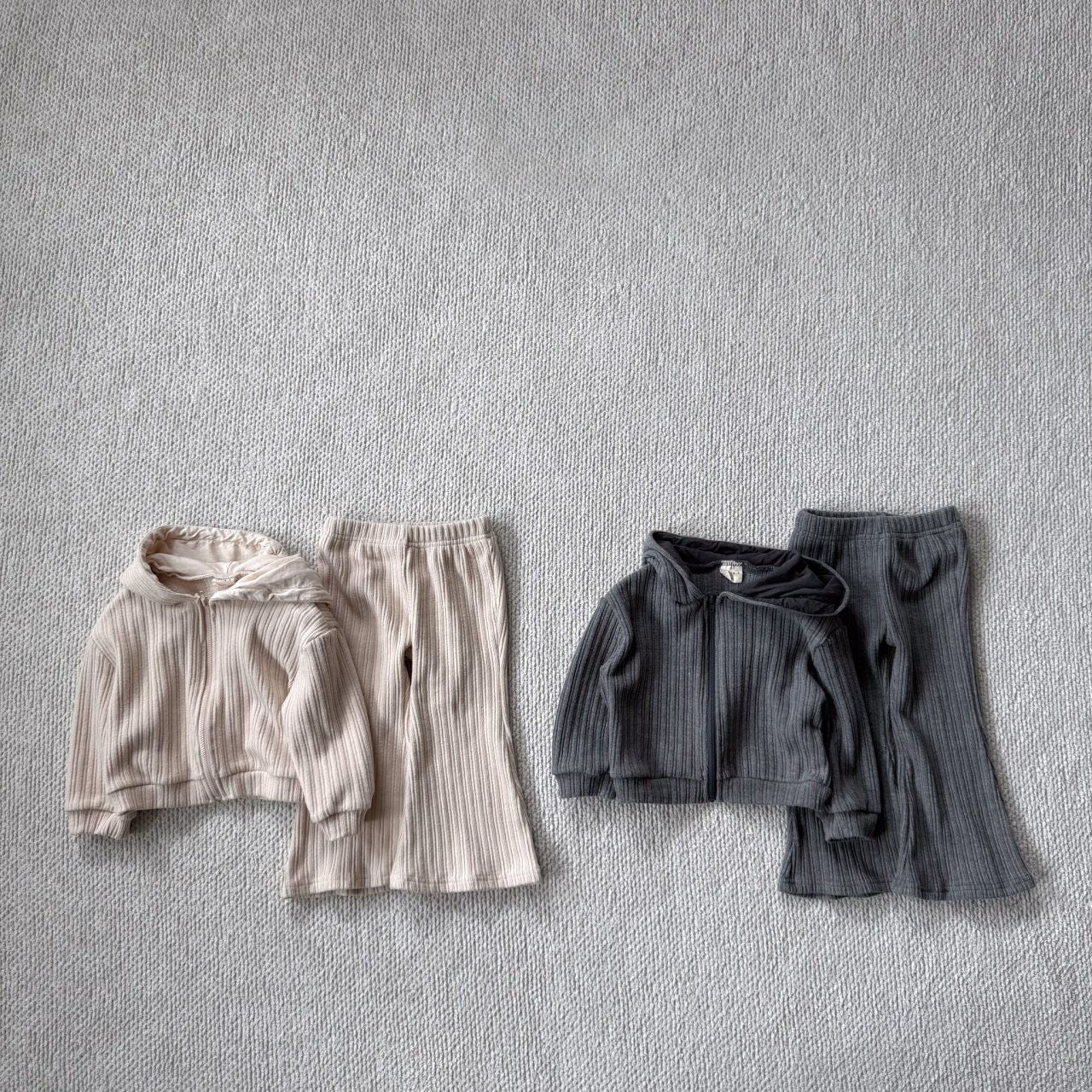Toddler Bella F25 Ribbed Long Sleeve Zip Up Hoodie and Flare Pants Set (1 - 6y) - 2 Colors kids outfit