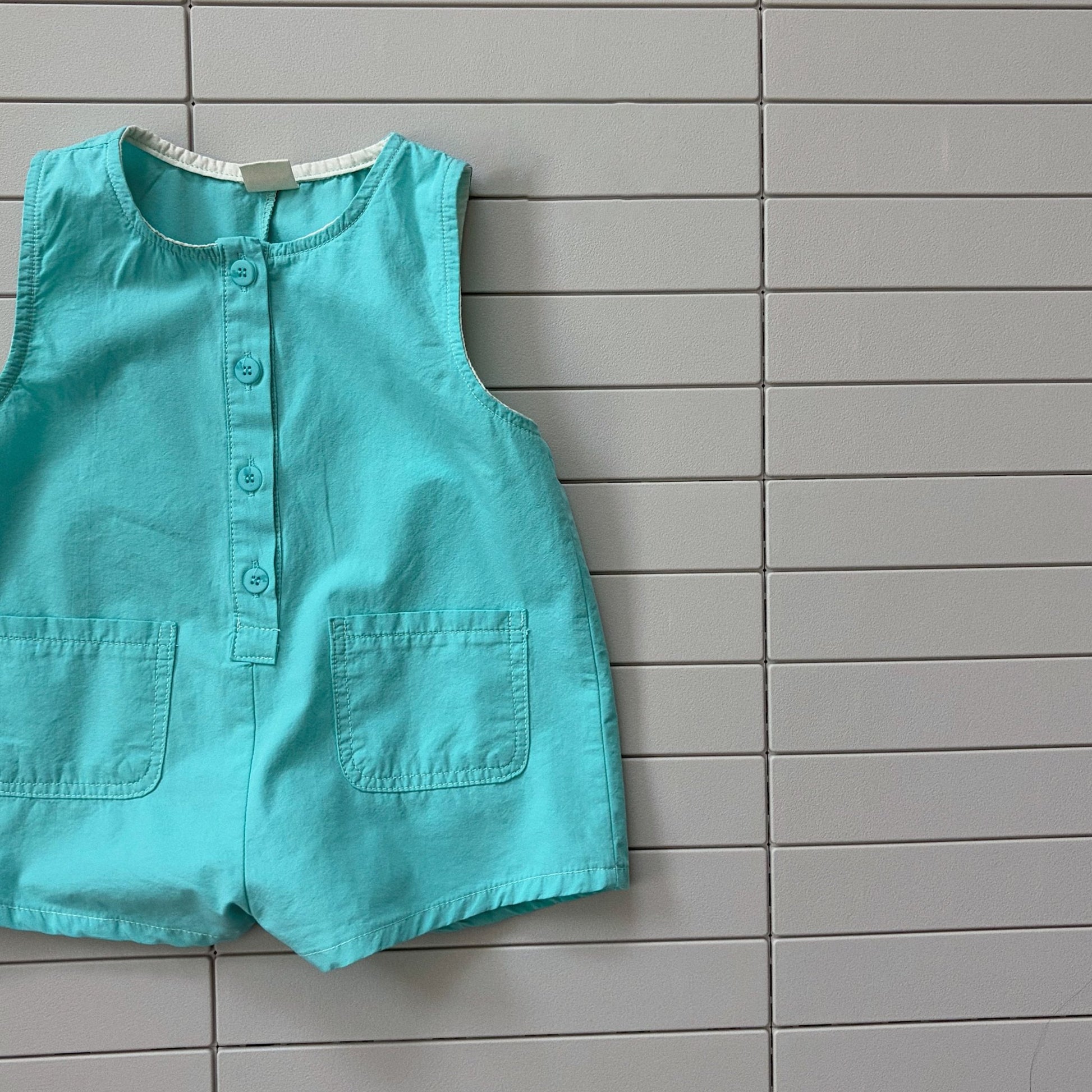 Toddler Bella SS26 Button Front Jumpsuit (1 - 6y) - Aqua Blue kids outfit