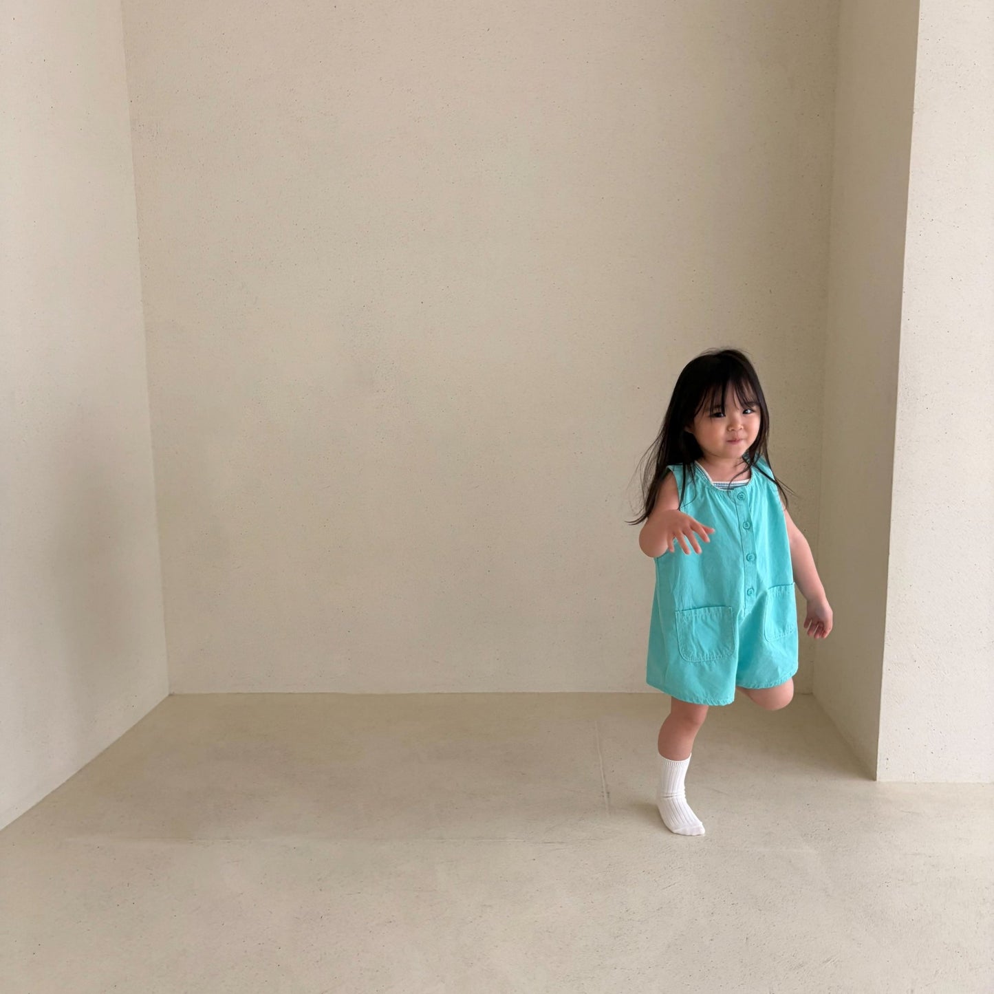Toddler Bella SS26 Button Front Jumpsuit (1 - 6y) - Aqua Blue kids outfit