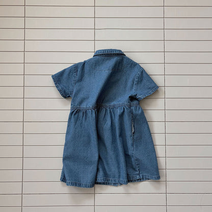Toddler Bella SS26 Point Collar Denim Shirt Dress (1 - 6y) - Denim kids outfit