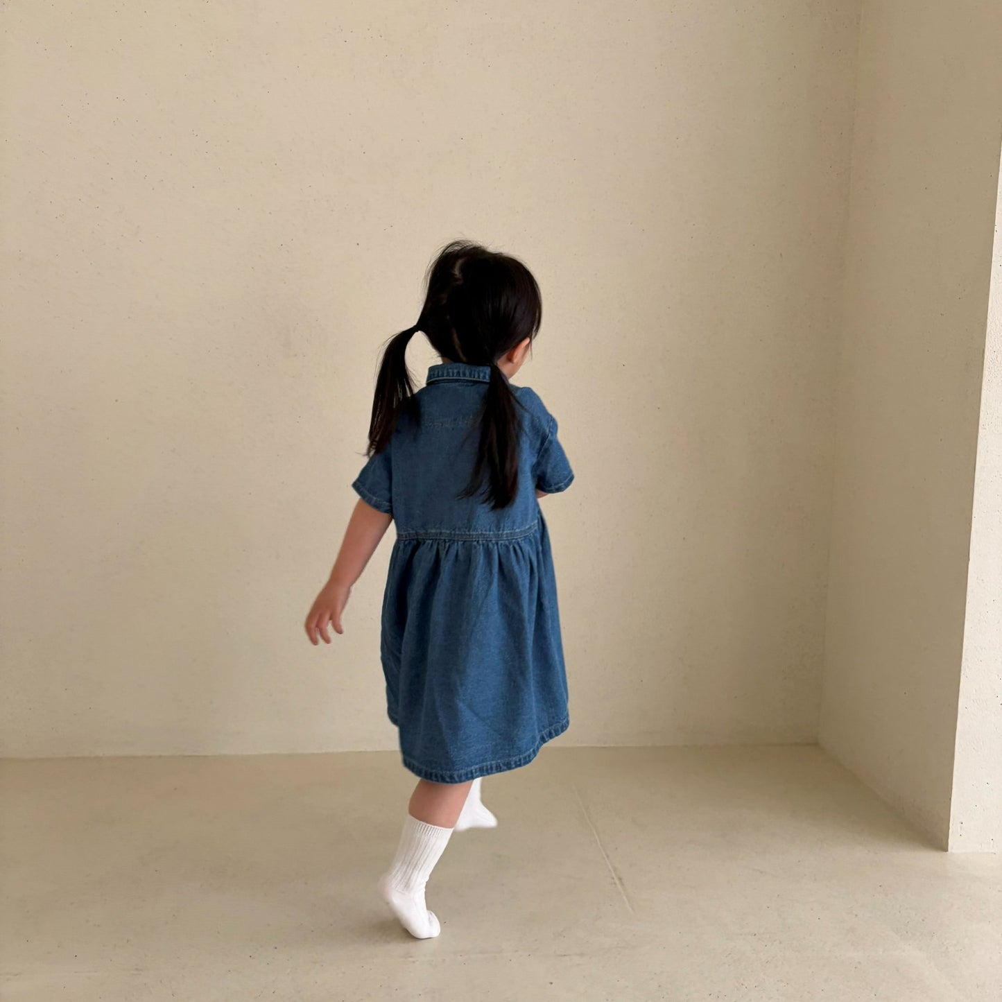 Toddler Bella SS26 Point Collar Denim Shirt Dress (1 - 6y) - Denim kids outfit