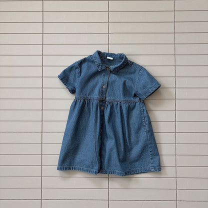 Toddler Bella SS26 Point Collar Denim Shirt Dress (1 - 6y) - Denim kids outfit
