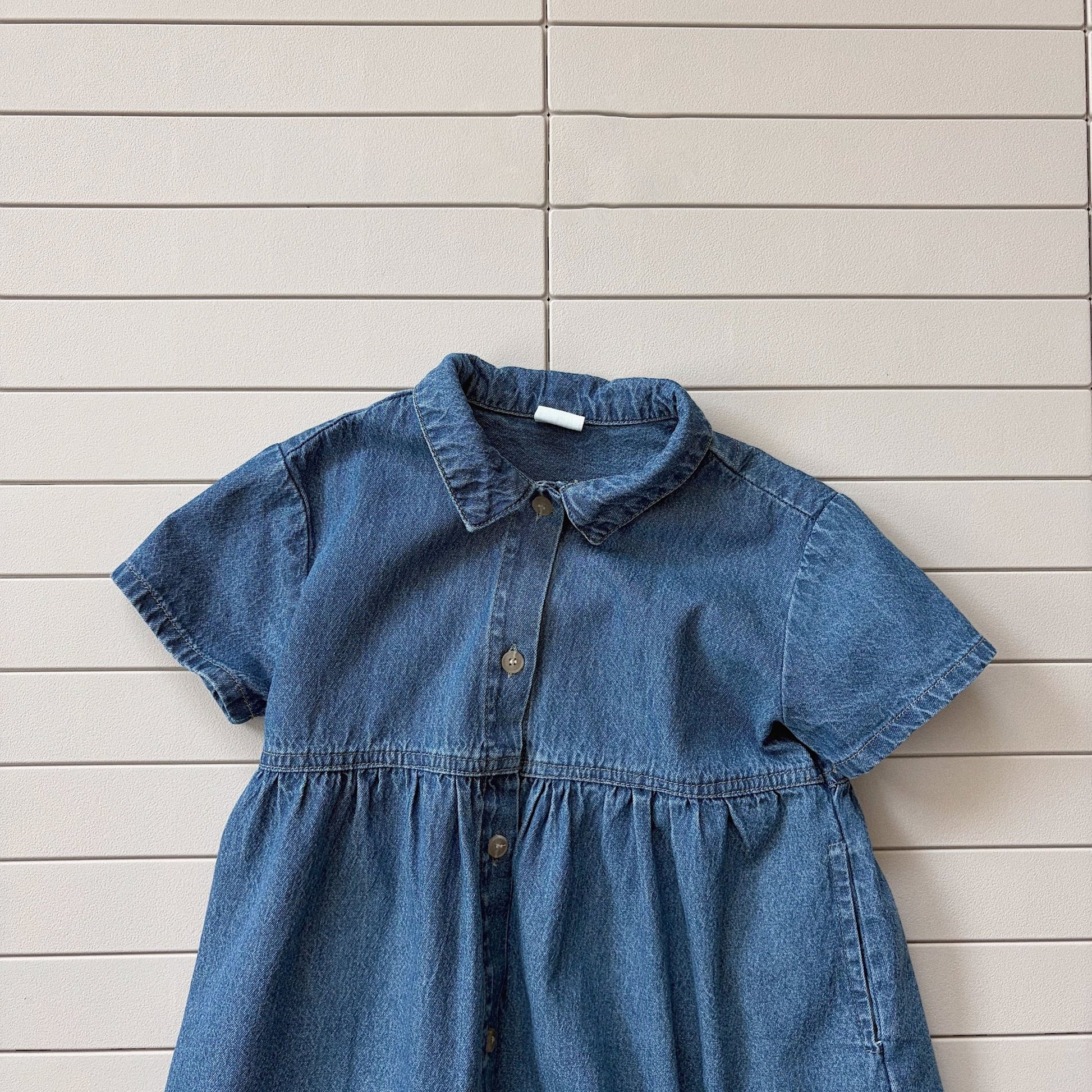 Toddler Bella SS26 Point Collar Denim Shirt Dress (1 - 6y) - Denim kids outfit