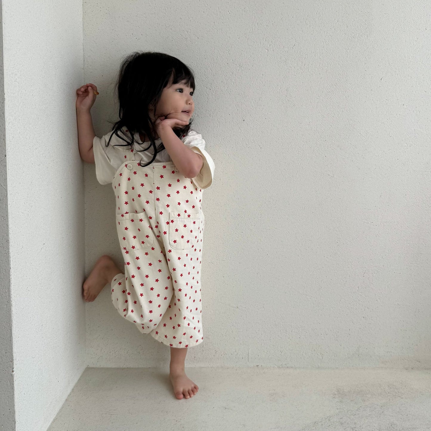 Toddler Bella SS26 Star All - over Print Overalls (1 - 6y) - Ivory kids outfit