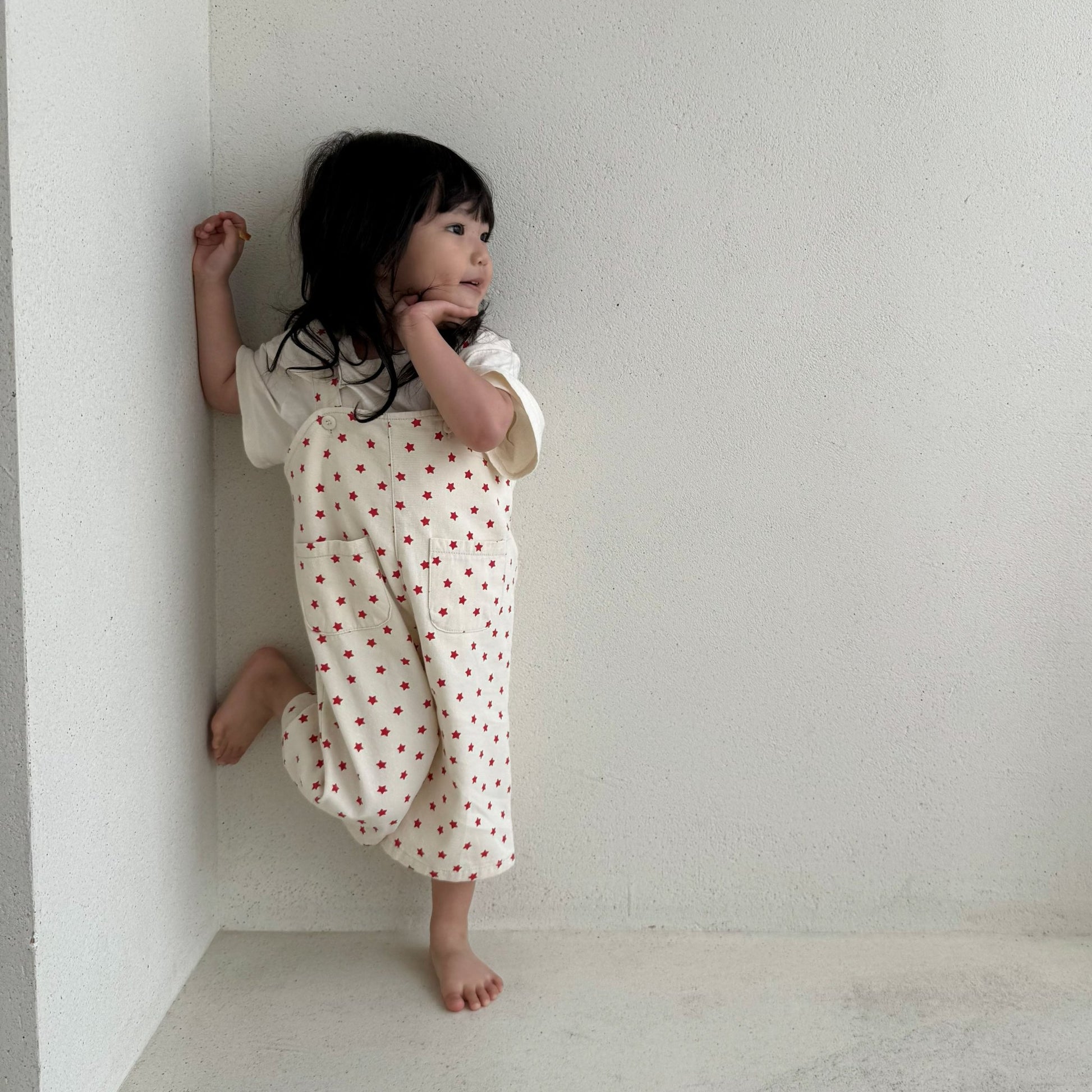 Toddler Bella SS26 Star All - over Print Overalls (1 - 6y) - Ivory kids outfit