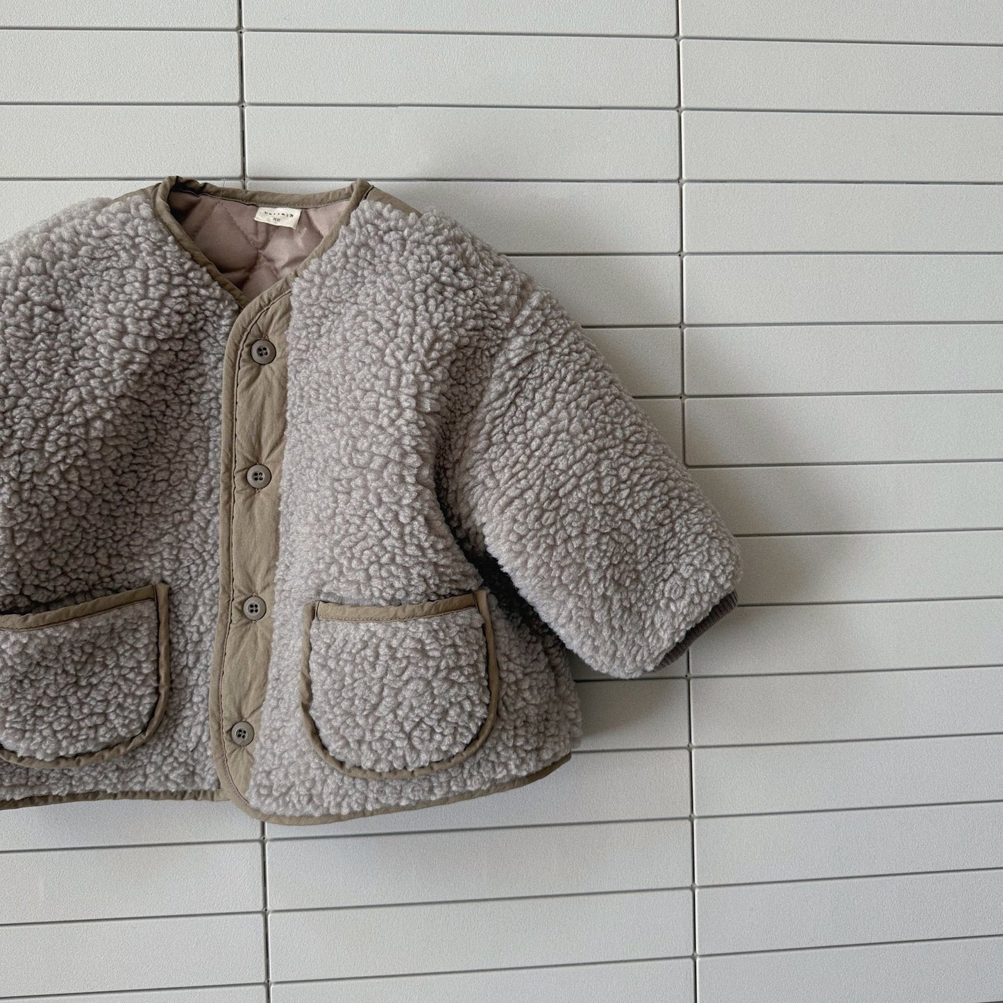 Toddler Bella W25 Sherpa Button Up Jacket (1 - 6y) - Grayish Beige kids outfit
