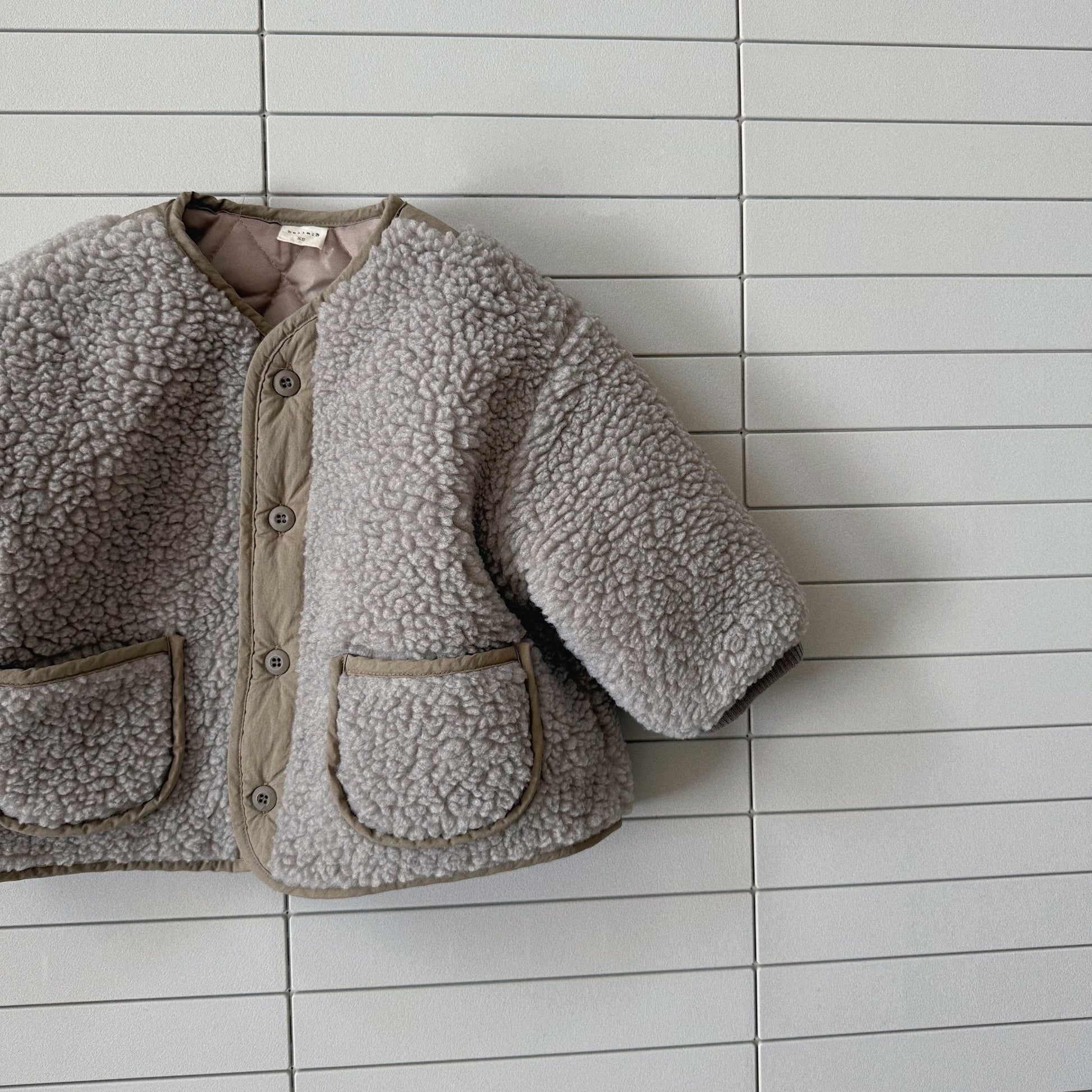 Toddler Bella W25 Sherpa Button Up Jacket (1 - 6y) - Grayish Beige kids outfit